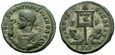 Centenional (AE3) de Constantino II. VIRTVS EXERCIT 243774.m