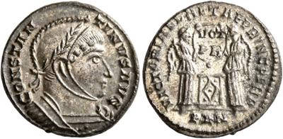 AE3 de Constantino I. VICTORIAE LAETAE PRINC PERP. Londres 5556783.m