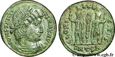 AE4 de Constantino II. GLORIA EXERCITVS. Tesalónica 45843.m