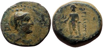 AE21 de Korykos. KΩPYKIΩTΩN. Apolo apoyado en columna. 11562918.m