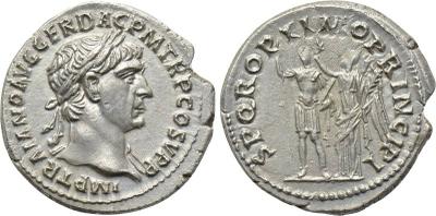 Denario de Trajano. SPQR OPTIMO PRINCIPI. Emperador coronado por victoria. Roma 2832288.m