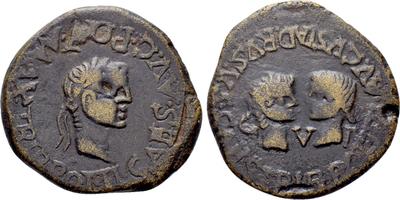 As de Tarraco, época de Tiberio. CAESARES GERMANICVS DRVSVS - C V T. Cabezas afrontadas de Germánico y Druso. 4681362.m