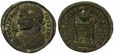 AE3 de Constantino I. BEATA TRANQVILLITAS. Trier 270829.m