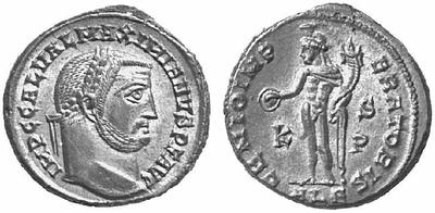 Nummus de Galerio. GENIO IMPERATORIS. Genio a izq. Alexandría 132589.m
