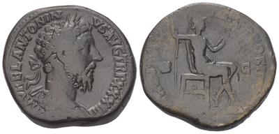 Sestercio de Marco Aurelio. VIRTVS AVG IMP X COS III P P.  Valor sentado a dch. Roma 9730841.m